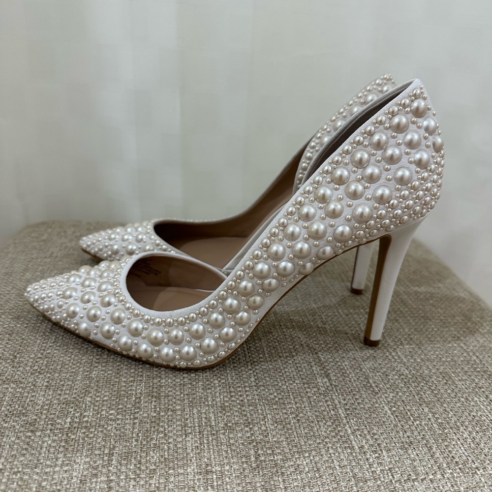 INC International Concepts Pearl-Studded Cream Heels